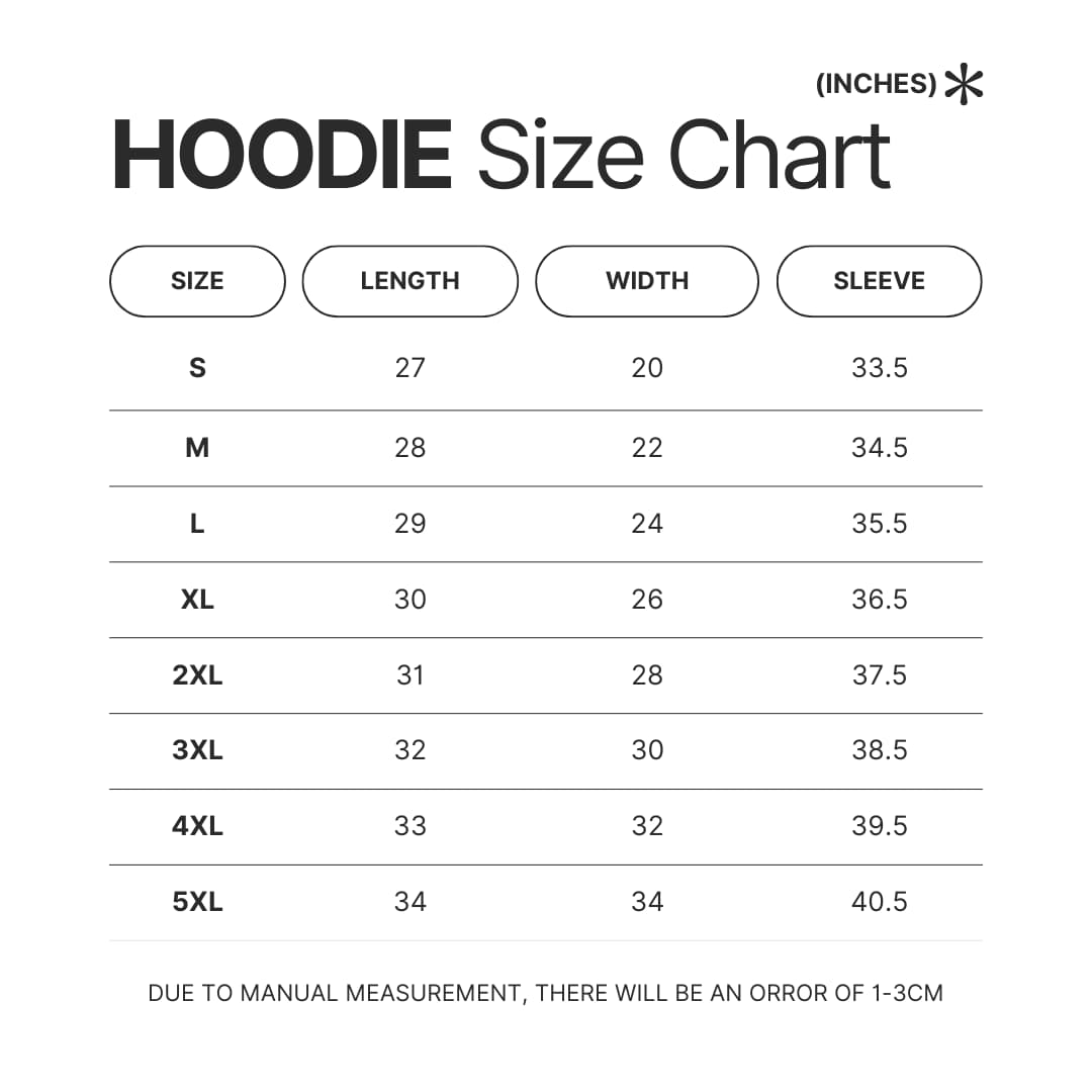 Hoodie Size Chart - Chrono Trigger Store
