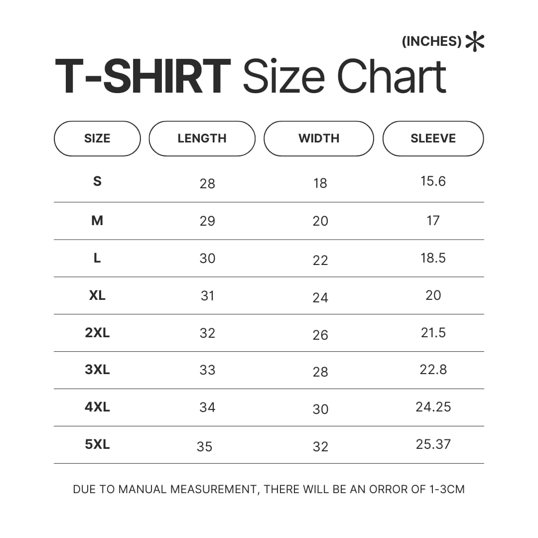 T shirt Size Chart - Chrono Trigger Store